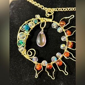 Beaded Wire-wrap Sun/Moon Pendant